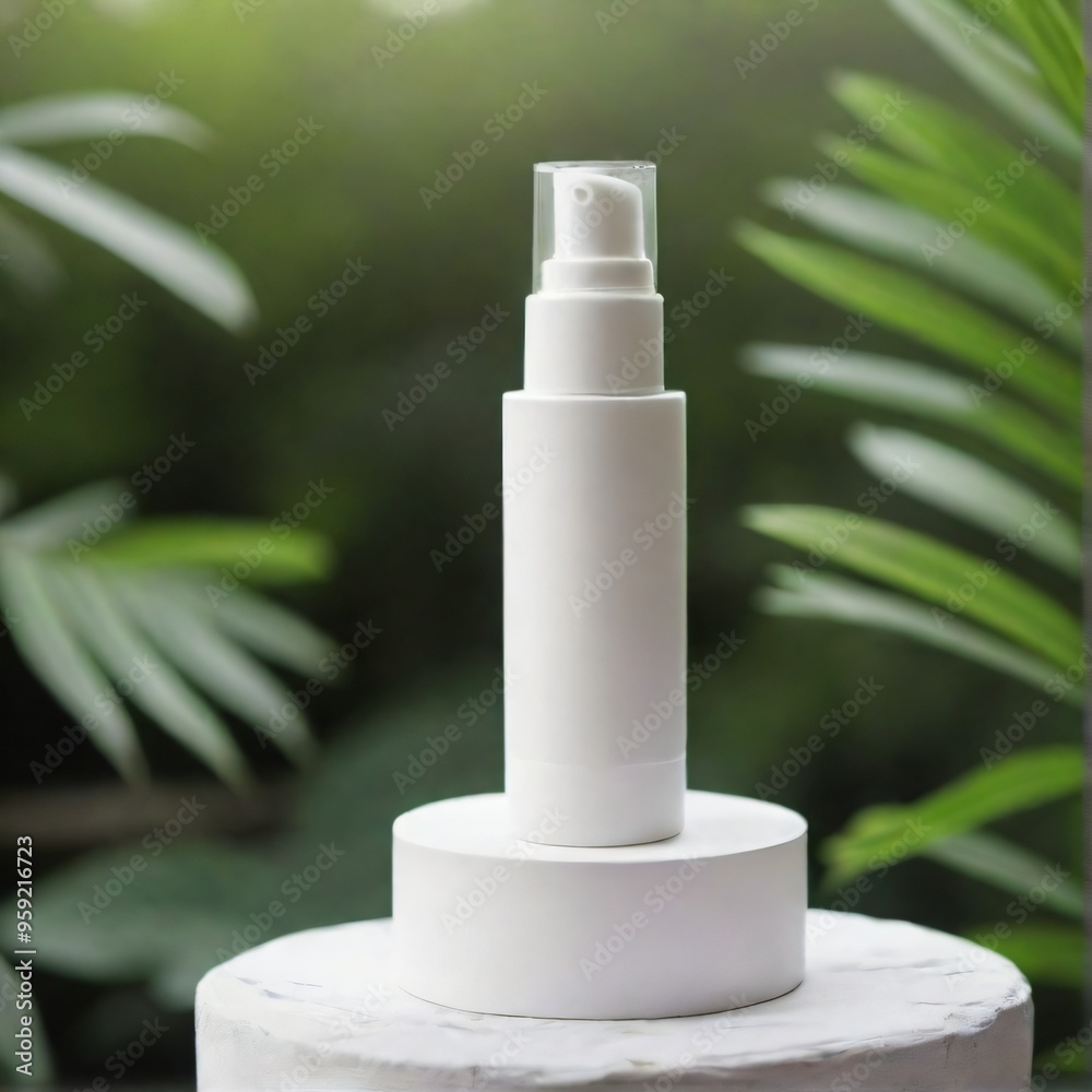 Minimalist White Cosmetic Bottle on Nature Background mockup Minimalist White Cosmetic Bottle on Nature Background mockup