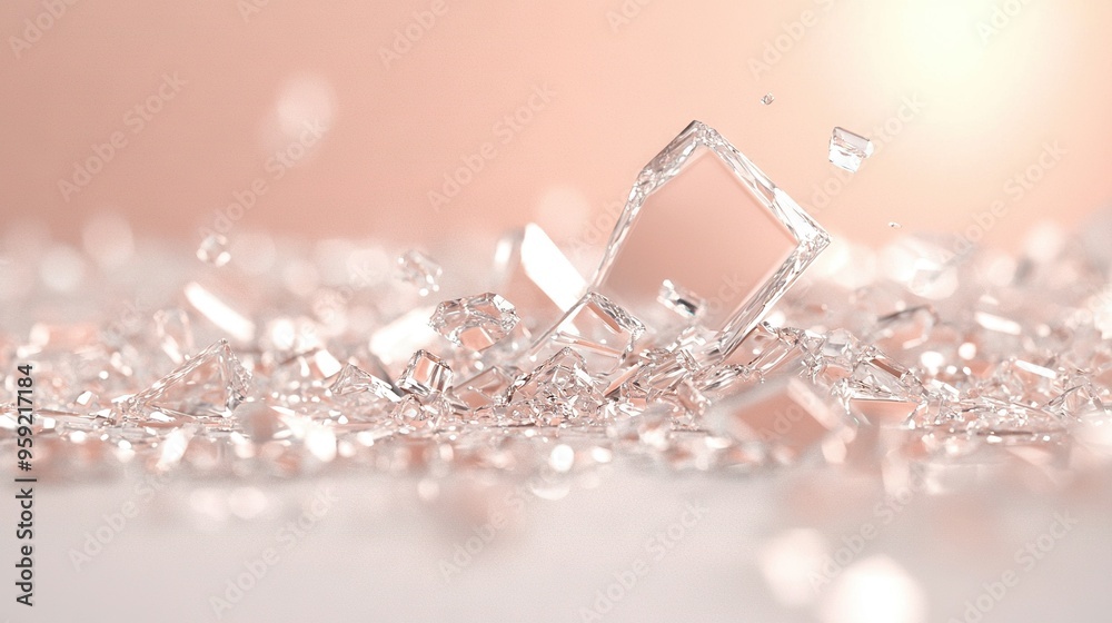 A close-up of a diamond-shaped object on a white surface with a light pink background A close-up of a diamond-shaped object on a white surface with a light pink background