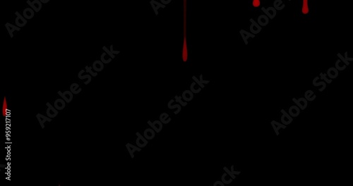 4k Red Blood or Paint Spill, Red blood dripping down along animation on the black background, Red Spilled Blood Steady, bleeding rendering with alpha matte