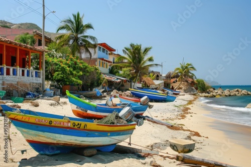 a row of boats docked in a harbor charming coastal village with colorful fishing boats