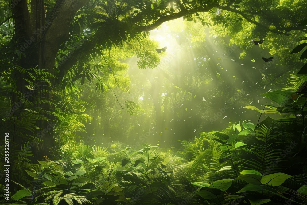a forest with sunbeams shining through the trees lush forest with sunlight filtering through the trees a forest with sunbeams shining through the trees lush forest with sunlight filtering through the trees