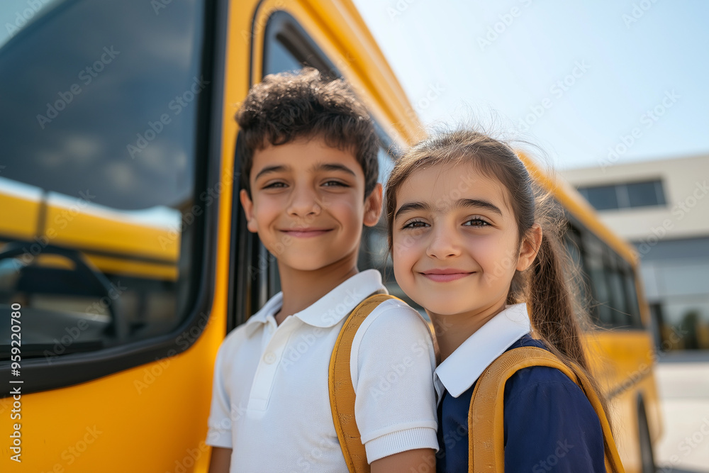 School bus children students going to school
