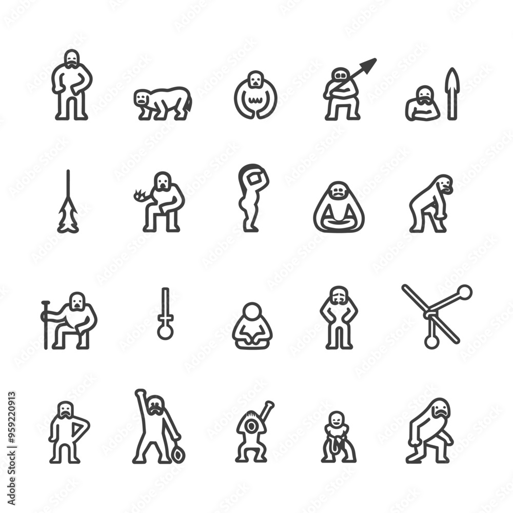 Collection of Primitive Human Icons in Line Art Style Collection of Primitive Human Icons in Line Art Style