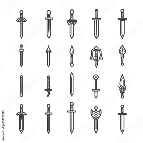 Collection of 20 Line Art Sword and Dagger Designs