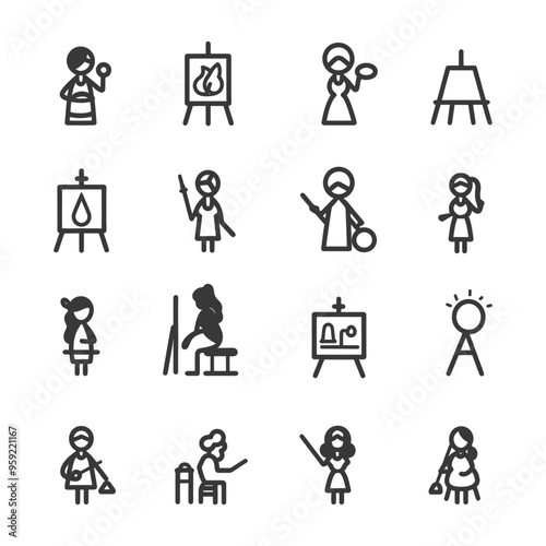 Set of Line Icons for Art and Painting