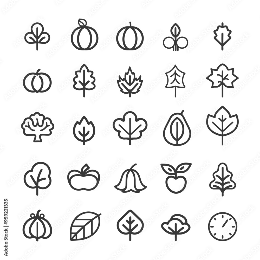 Collection of Line Icons Depicting Fall Season Elements Collection of Line Icons Depicting Fall Season Elements