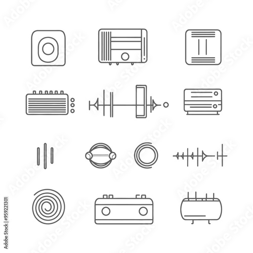 Set of Line Icons for Sound and Audio Devices