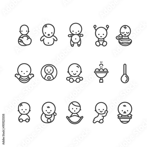 Set of Baby Icons in Outline Style