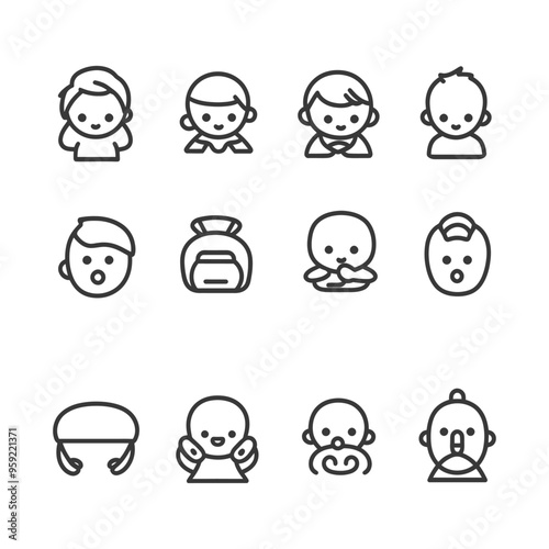 A Collection of Simple Line Art Baby Icons