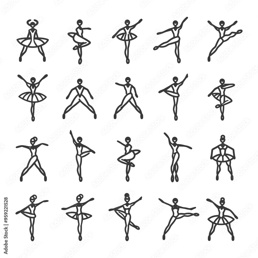 Collection of Ballet Dancer Outline Icons in Various Poses Collection of Ballet Dancer Outline Icons in Various Poses