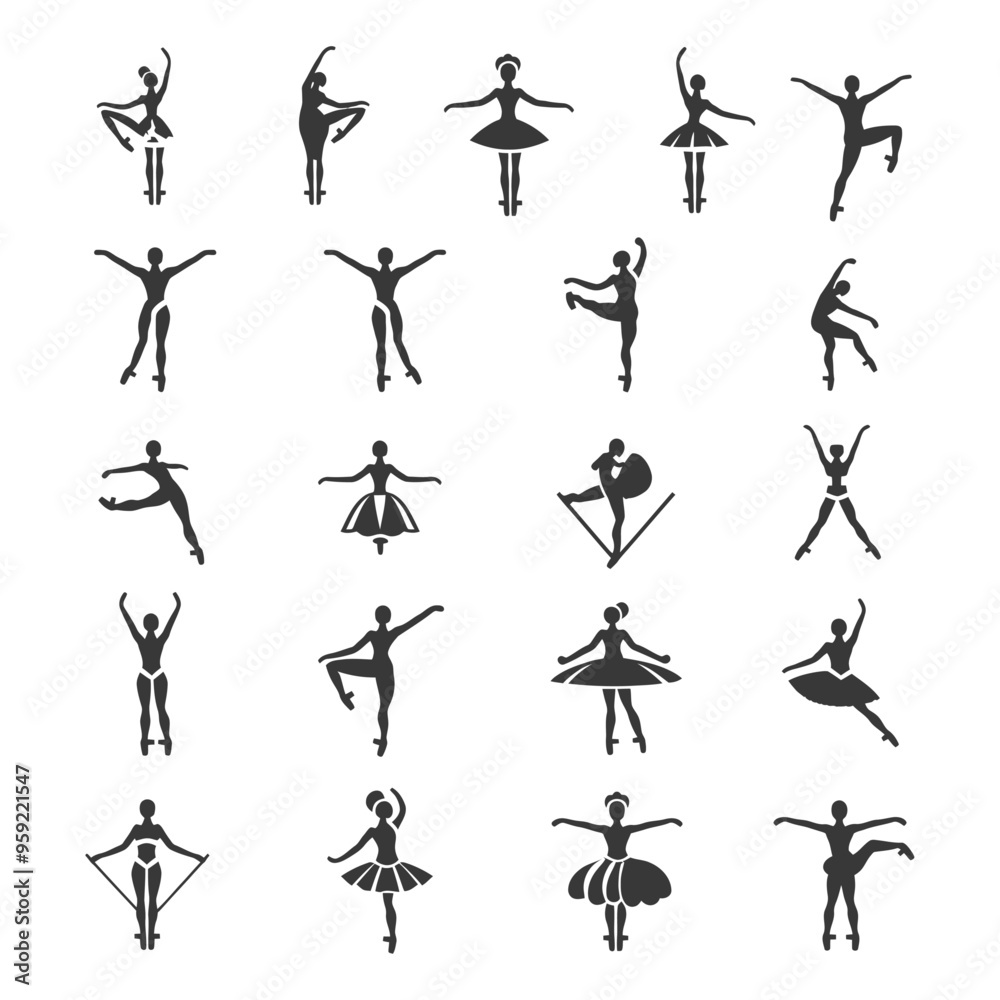 A Collection of Ballet Dancer Silhouettes in Various Poses A Collection of Ballet Dancer Silhouettes in Various Poses