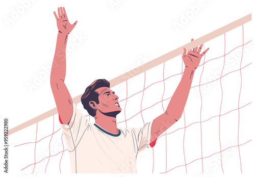 Volleyball player finishing off the net. Flat design illustration, simple vector graphics