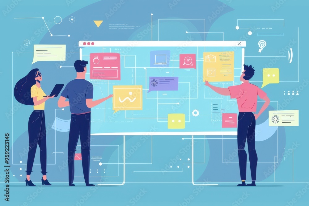 people are standing around a big screen with a diagram on it project management workshop optimizing workflows people are standing around a big screen with a diagram on it project management workshop optimizing workflows
