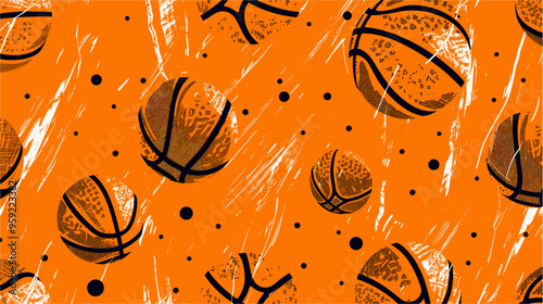 Basketball sketchy pattern over orange background