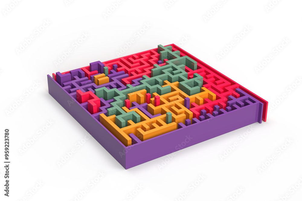 Maze a multicolored of cubes, geometric shapes. 3d rendering on the theme of puzzles, games, maze, technology, computer, 3d, video card. Abstract composition. Transparent background. Maze a multicolored of cubes, geometric shapes. 3d rendering on the theme of puzzles, games, maze, technology, computer, 3d, video card. Abstract composition. Transparent background.