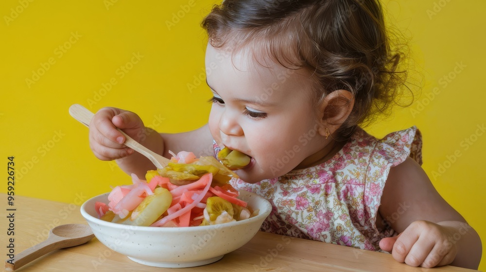 large girl eating salad on a colored background
large girl eating salad on a colored background