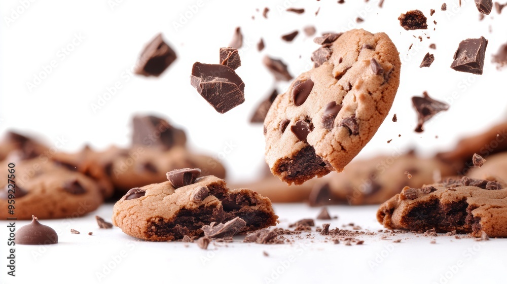 A chocolate chip cookies are being broken into pieces by a cookie, AI A chocolate chip cookies are being broken into pieces by a cookie, AI