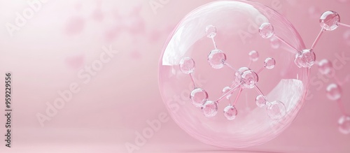 Molecule enclosed in a bubble on a pink backdrop representing a skincare cosmetic solution 3D rendering