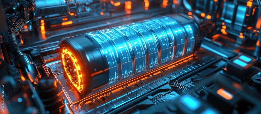 Innovative 3D illustration of a lithium battery for renewable energy and electric vehicles Innovative 3D illustration of a lithium battery for renewable energy and electric vehicles