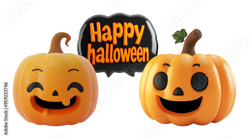 Wallpaper Mural Cartoon Banner with 3D Pumpkin: Happy Halloween Celebration with Jack-o’-lantern and Text Copy Space, Isolated on Transparent Background, PNG Torontodigital.ca