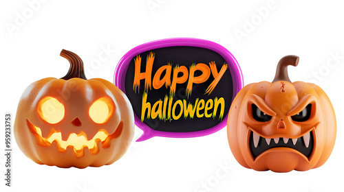 Wallpaper Mural Happy Halloween Celebration with 3D Pumpkin: Jack-o’-lantern in Cartoon Banner with Text Copy Space, Isolated on Transparent Background, PNG Torontodigital.ca