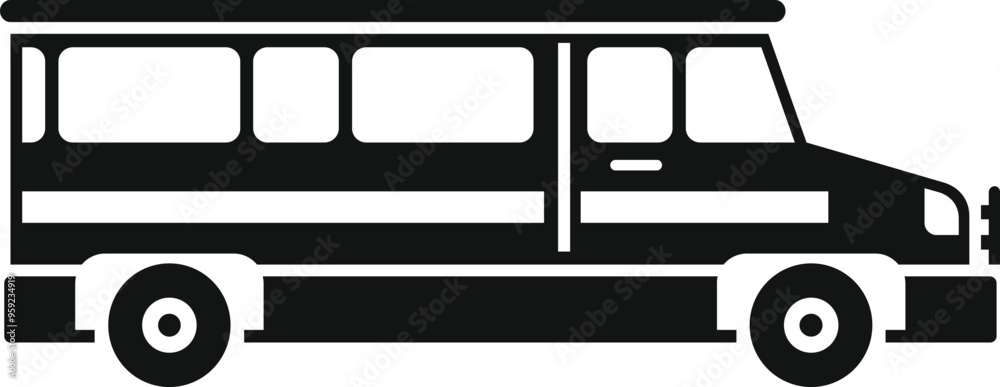 This simple black and white vector icon represents a school bus transporting students This simple black and white vector icon represents a school bus transporting students
