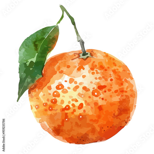 Watercolor drawing of Mandarin orange, isolated on a white background, and Mandarin orange vector