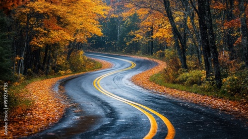 Autumn Road through a Forest