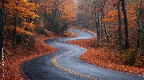 Winding Road Through Fall Foliage