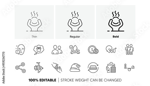 Mattress, Face attention and Users line icons. Pack of Fishing reel, Helping hand, Balance icon. Survey, Usd coins, Bio shopping pictogram. Gift dream, Full rotation, Difficult stress. Vector