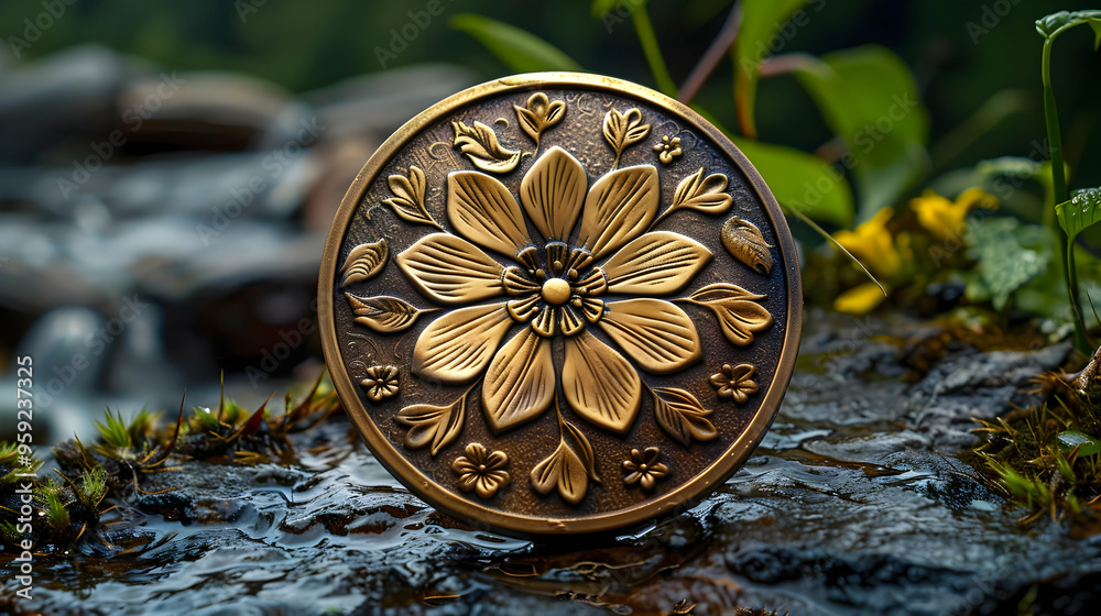 Golden Flower Illustration on Rock Golden Flower Illustration on Rock