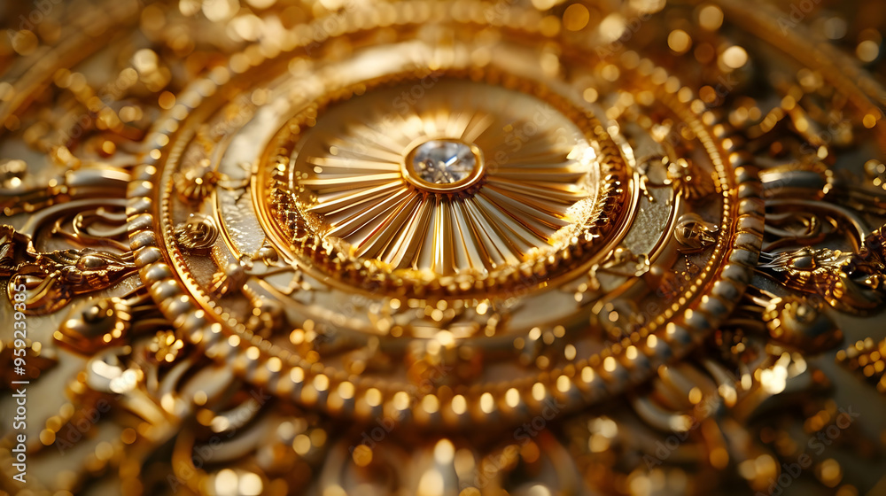 Golden Ornate Detail with Diamond Center - 3D Illustration Golden Ornate Detail with Diamond Center - 3D Illustration