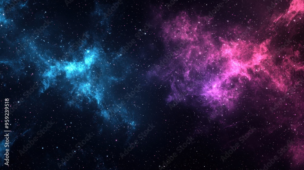 Blue and Pink Nebula with Stars in Space Blue and Pink Nebula with Stars in Space