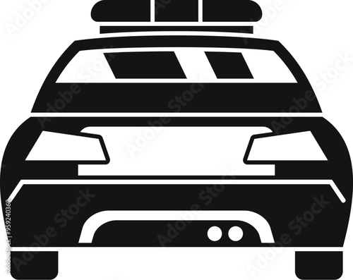 Black simple style icon of a police car driving away, rear view