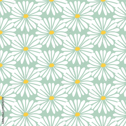 Seamless white and yellow daisy pattern, Hand-drawn botanical daisy floral pattern.botany elements, Ink drawings of flowers.eps 10.