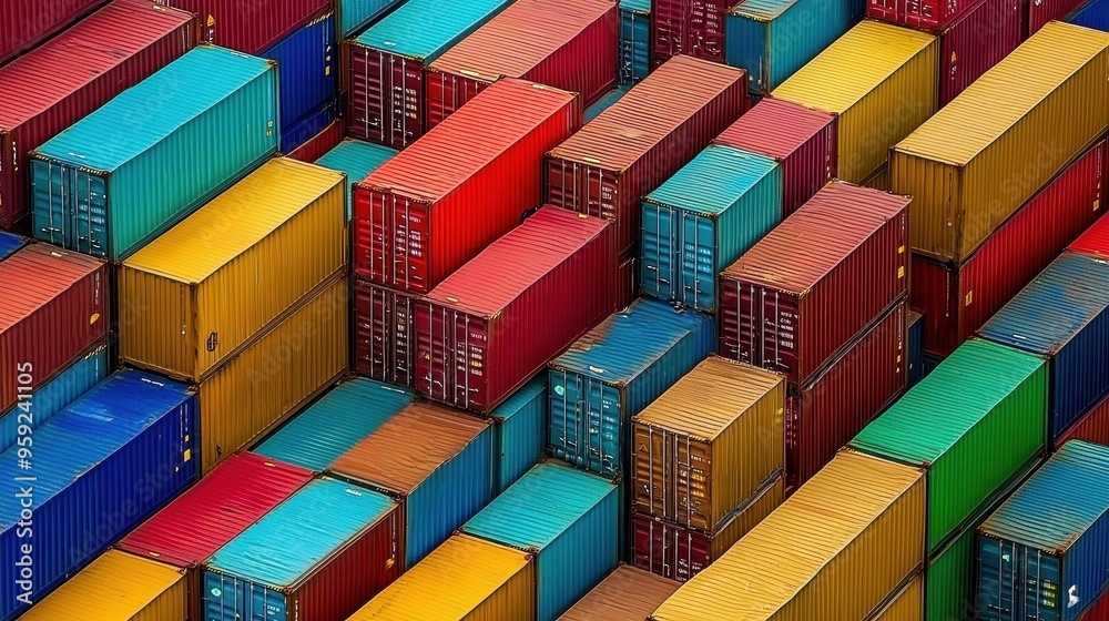 Colorful Shipping Containers Stacked in a Pattern Colorful Shipping Containers Stacked in a Pattern