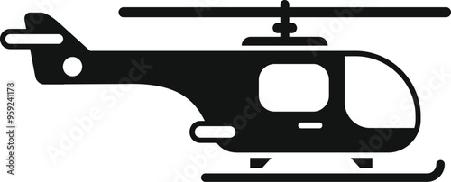 Simple black icon of a helicopter flying in the sky with skids instead of wheels