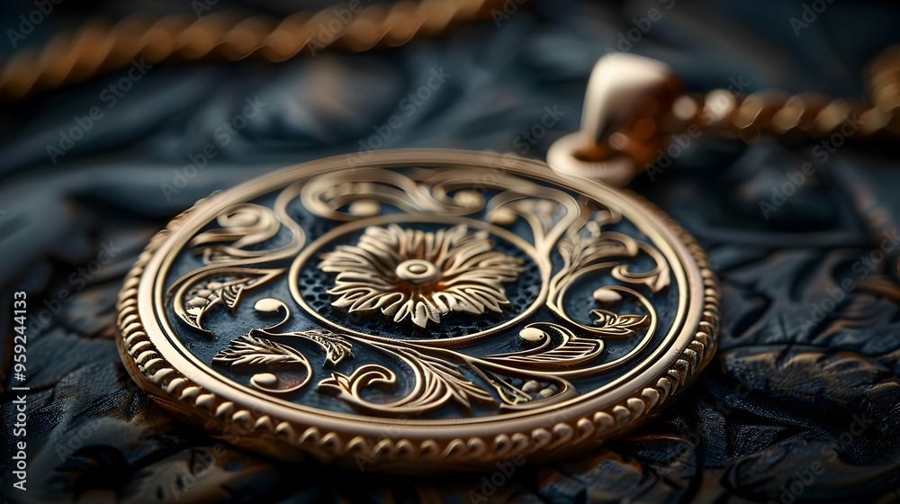 Obraz premium Ornate Gold Pendant with Intricate Floral Design - Closeup Photo
