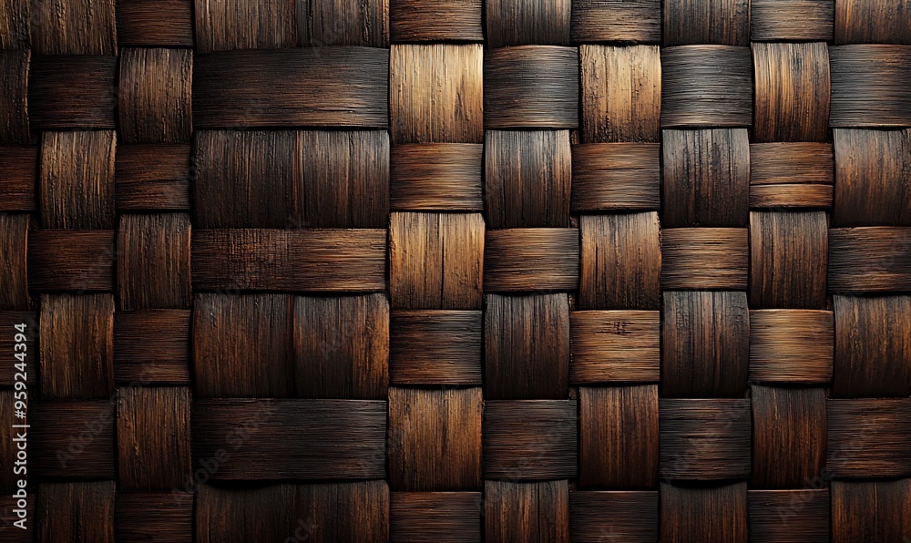 A Woven Pattern of Dark Brown Interlocking Strips A Woven Pattern of Dark Brown Interlocking Strips