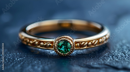 Gold Ring with Emerald Gemstone - Macro Photography