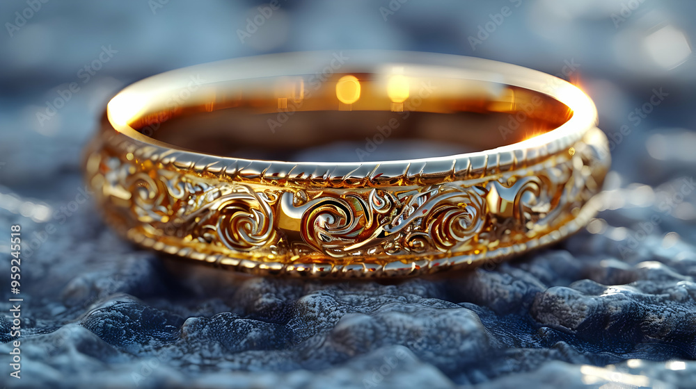Ornate Gold Ring with Intricate Floral Design 3D Illustration Ornate Gold Ring with Intricate Floral Design 3D Illustration