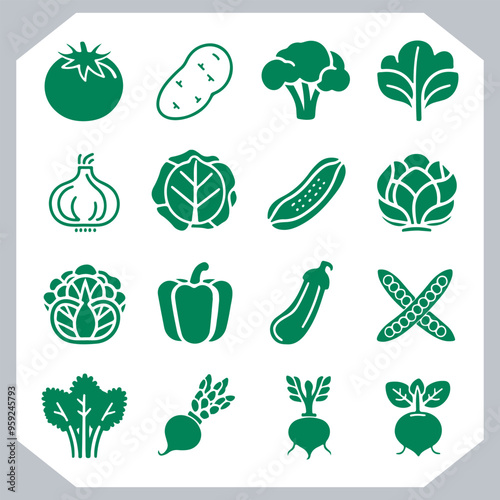 Set of vegetables black silhouette Carrot, potato, tomato, cucumber, onion, garlic, cauliflower, bell pepper, cabbage vector icon in white background.