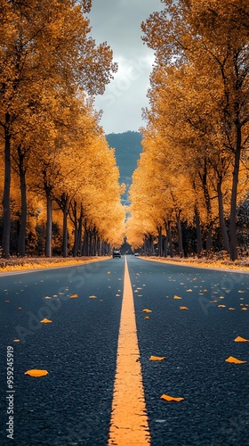 autumn trees on both sides of the road