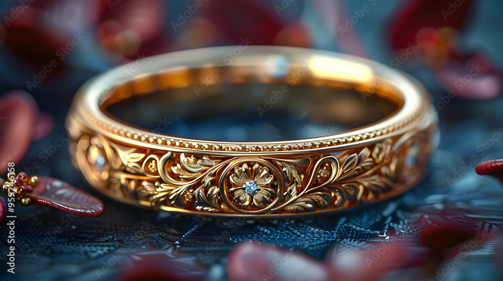 Ornate Gold Ring with Diamond Detail 3D Illustration Ornate Gold Ring with Diamond Detail 3D Illustration