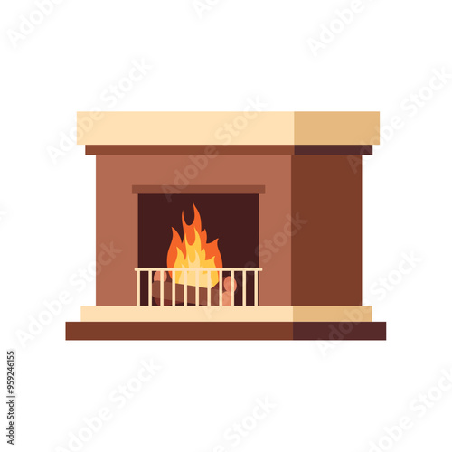 Cozy fireplace with burning fire in flat design Vector