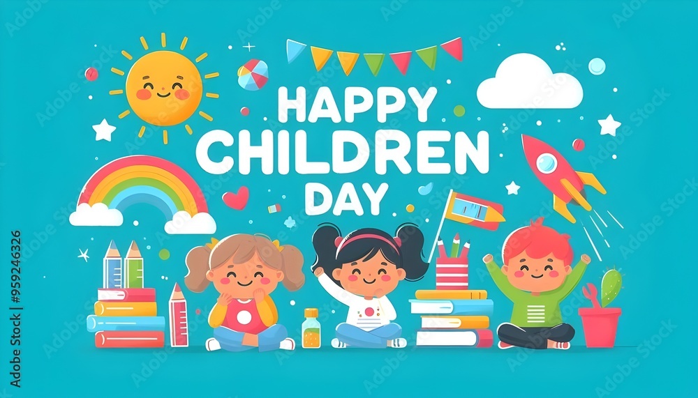 Flat vector illustration of happy children celebrating children day Flat vector illustration of happy children celebrating children day