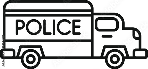 Simple line art icon of a police truck ensuring public order and responding to emergencies