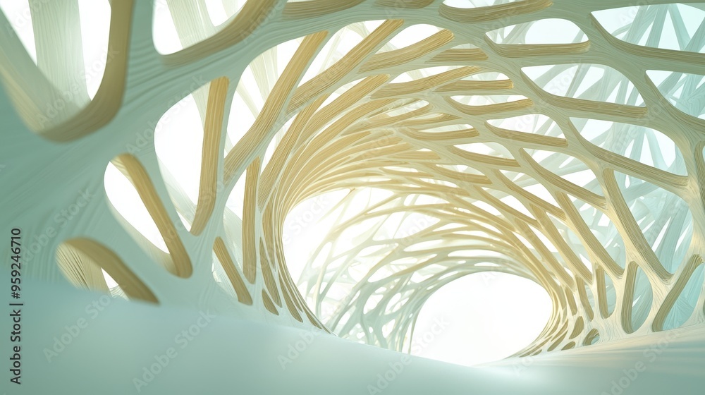 Obraz Abstract Architectural Structure  Curved Wooden Panels  Interior Design  Modern Design  Futuristic Design