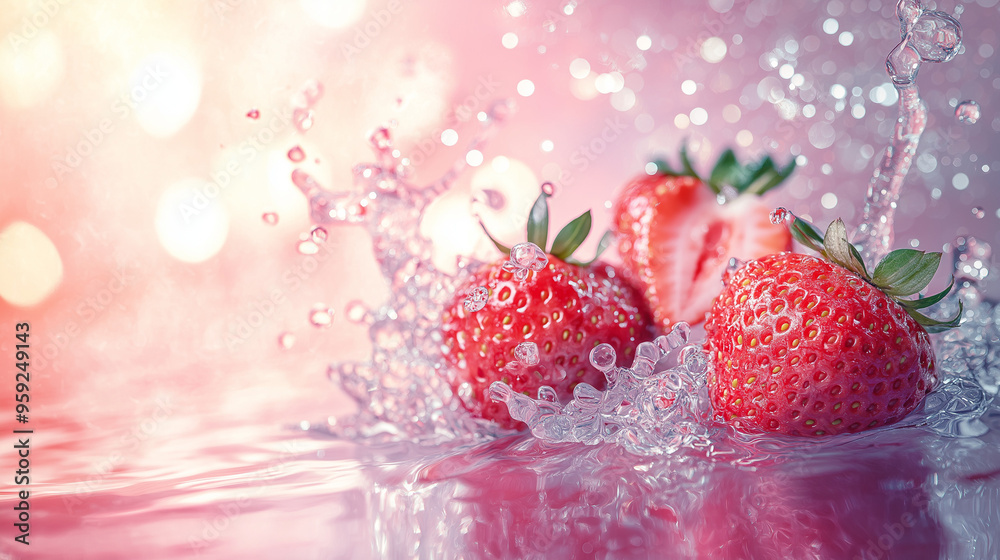 background with fresh strawberries and a gentle water splash in an ultra-soft focus, emphasizing a dreamy, ethereal y2k aesthetic background with fresh strawberries and a gentle water splash in an ultra-soft focus, emphasizing a dreamy, ethereal y2k aesthetic