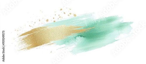 Light mint green watercolor brush stroke, white base, gold details.